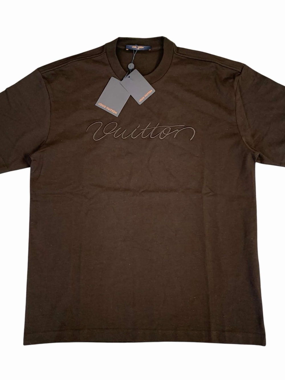 Louis Vuitton Signature Embroidered Brown T-Shirt Men’s Size Small